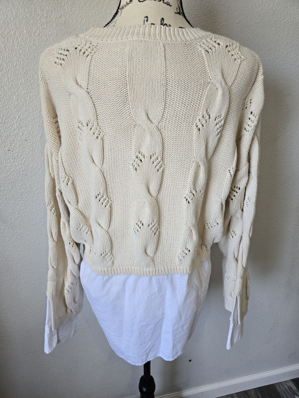 Anthropologie Pilcro Cable Knit Twofer Sweater Womens Size L Cream Preppy Office - Picture 4 of 11